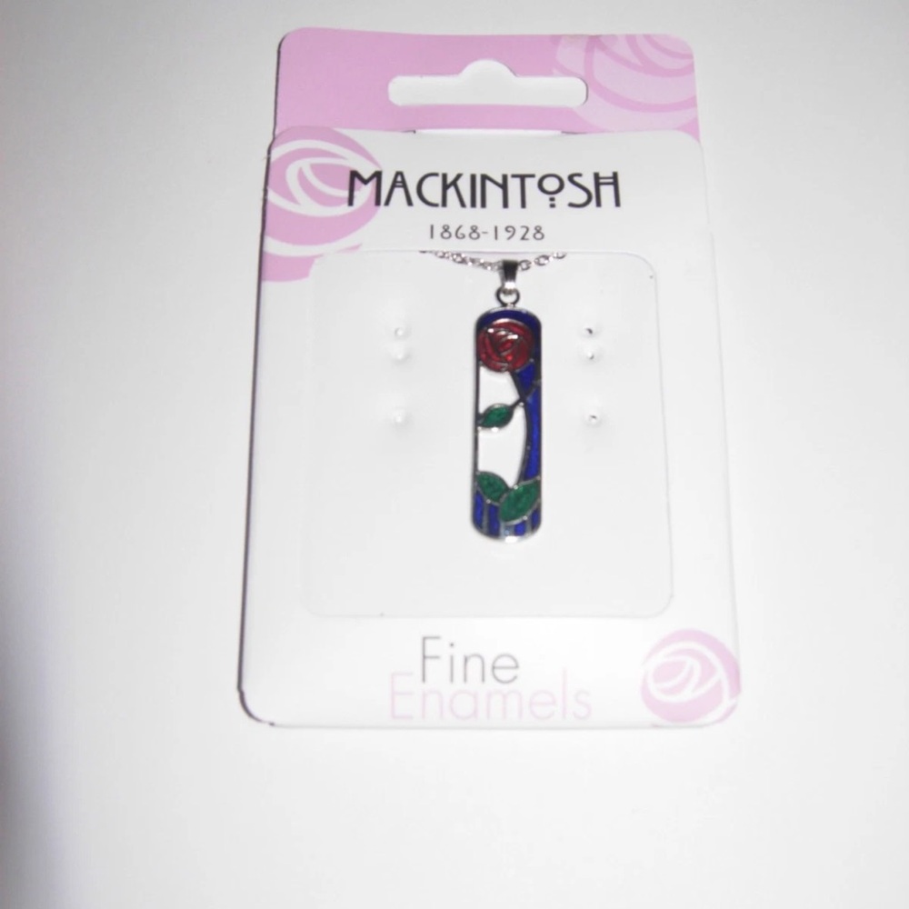Mackintosh Red Rose Enamel Pendant Necklace Scotland SeaGems NIP